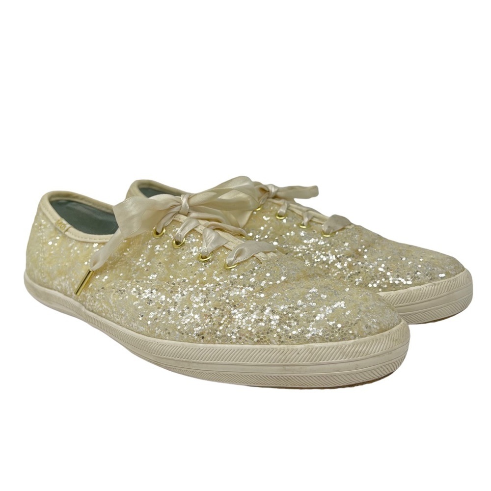 Keds Kate Spade Shoes Womens 7.5 White Cream Sparkle Glitter‎ Sneakers Bridal